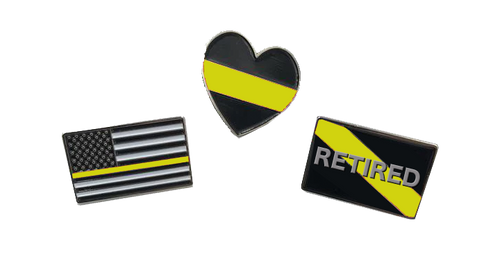 Dispatcher Pin Set: 3 Emergency Pins 911 thin yellow gold line P-034 - www.ChallengeCoinCreations.com