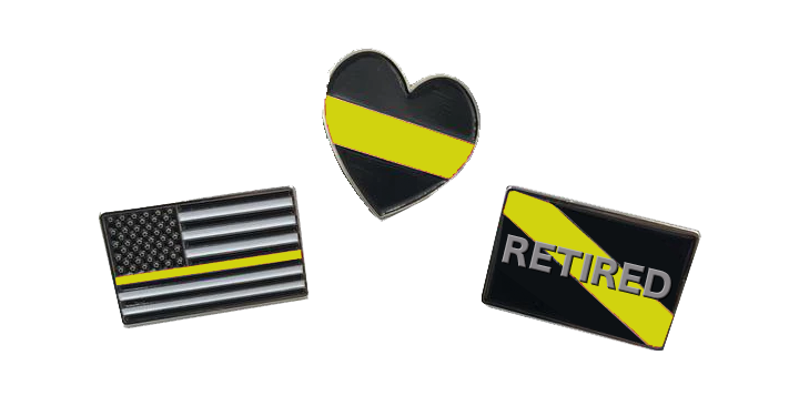 Dispatcher Pin Set: 3 Emergency Pins 911 thin yellow gold line P-034 - www.ChallengeCoinCreations.com