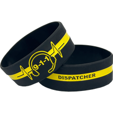 Load image into Gallery viewer, 911 Headset Hero Thin Gold Line Silicon Bracelet (YELLOW) Dispatcher Emergency DL13-015 SBLT-01