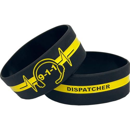 911 Headset Hero Thin Gold Line Silicon Bracelet (YELLOW) Dispatcher Emergency DL13-015 SBLT-01