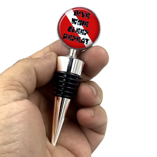 SCUBA Diver DIVE WINE SLEEP REPEAT Wine Stopper Gift Stocking Stuffer Wine Lover - www.ChallengeCoinCreations.com