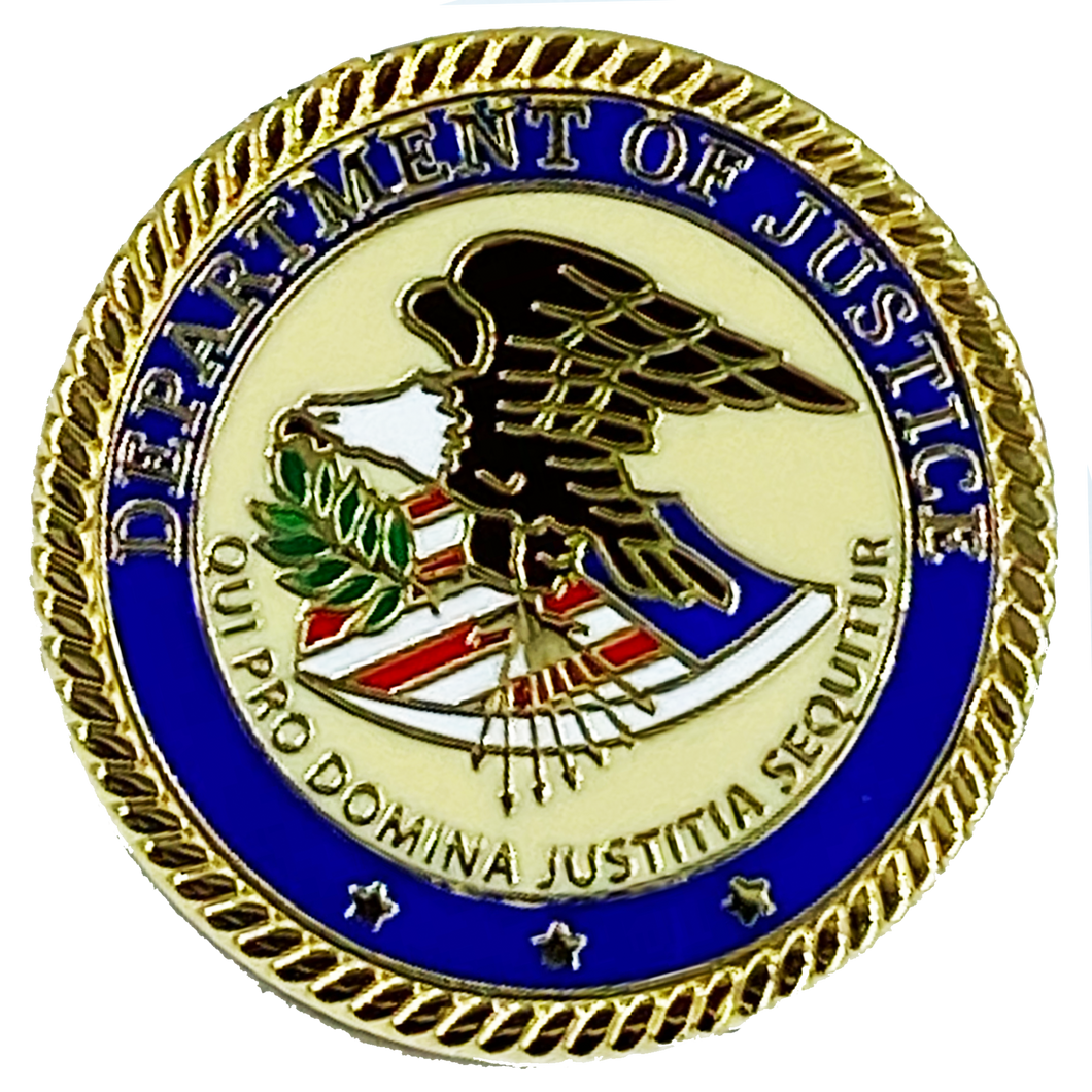 DOJ Pin with deluxe spring loaded clasp Department of Justice Dept. CL-010 - www.ChallengeCoinCreations.com
