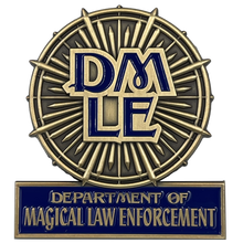 Load image into Gallery viewer, DMLE Ulick Gamp Police Department of Magical Law Enforcement Full Size Shield with hinged pin back BL3-011 - www.ChallengeCoinCreations.com