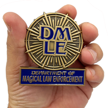 Load image into Gallery viewer, DMLE Ulick Gamp Police Department of Magical Law Enforcement Full Size Shield with hinged pin back BL3-011 - www.ChallengeCoinCreations.com