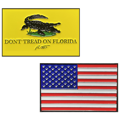 Florida Governor Ron DeSantis inspired Don't Tread on Florida 2nd Amendment Flag Challenge Coin GL1-003 - www.ChallengeCoinCreations.com