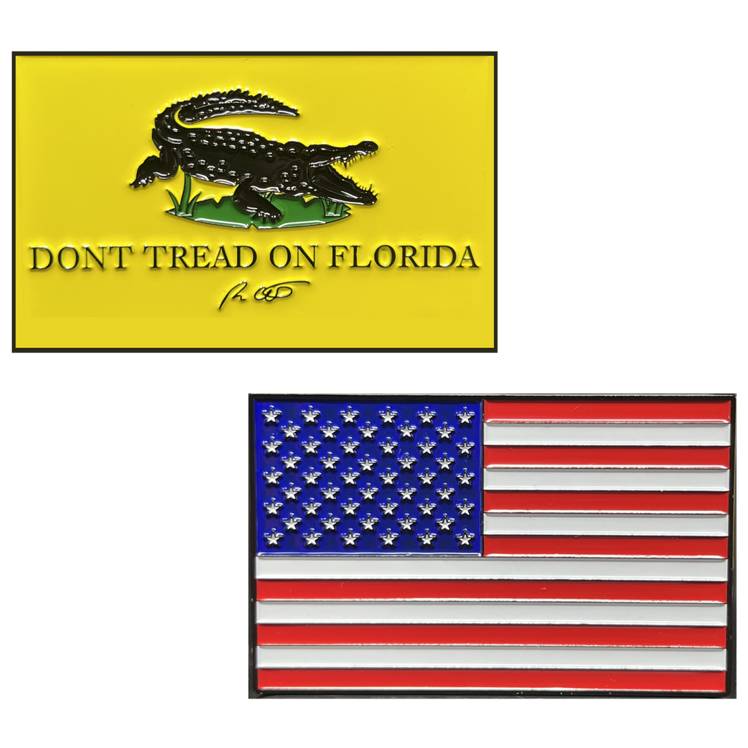 Florida Governor Ron DeSantis inspired Don't Tread on Florida 2nd Amendment Flag Challenge Coin GL1-003 - www.ChallengeCoinCreations.com