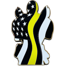 Load image into Gallery viewer, Deadpool inspired 911 Dispatcher Thin Gold Line Yellow DL7-09 - www.ChallengeCoinCreations.com