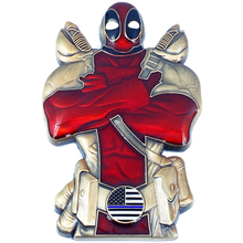 Load image into Gallery viewer, Deadpool Inspired Thin Blue Line American Flag Hartford Police Detective Challenge Coin MC-010 - www.ChallengeCoinCreations.com