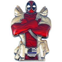 Load image into Gallery viewer, Deadpool inspired thin blue line American Flag Police Challenge Coin DL7-12 - www.ChallengeCoinCreations.com