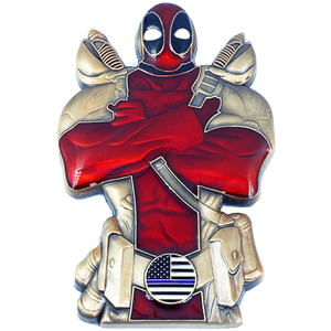 Deadpool inspired thin blue line American Flag Police Challenge Coin DL7-12 - www.ChallengeCoinCreations.com
