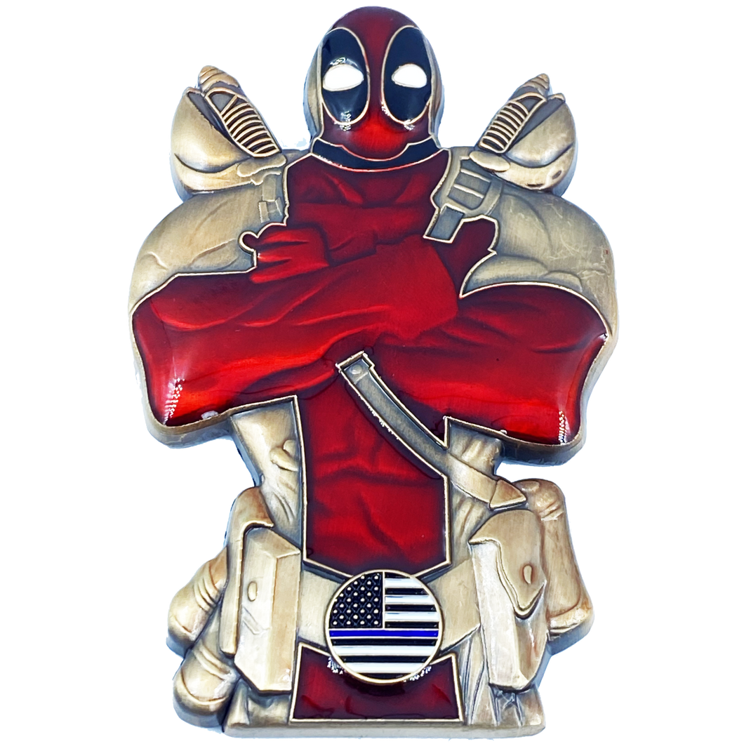 Deadpool inspired thin blue line American Flag Police Challenge Coin DL7-12 - www.ChallengeCoinCreations.com