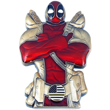 Load image into Gallery viewer, Deadpool inspired 911 Dispatcher Thin Gold Line Yellow DL7-09 - www.ChallengeCoinCreations.com