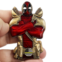 Load image into Gallery viewer, Deadpool inspired 911 Dispatcher Thin Gold Line Yellow DL7-09 - www.ChallengeCoinCreations.com