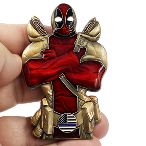 Deadpool inspired thin blue line American Flag Police Challenge Coin DL7-12 - www.ChallengeCoinCreations.com