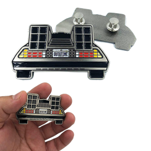 Back to the Future Marty McFly Delorean Pin with double pin back and spring loaded clasps EE-020 - www.ChallengeCoinCreations.com