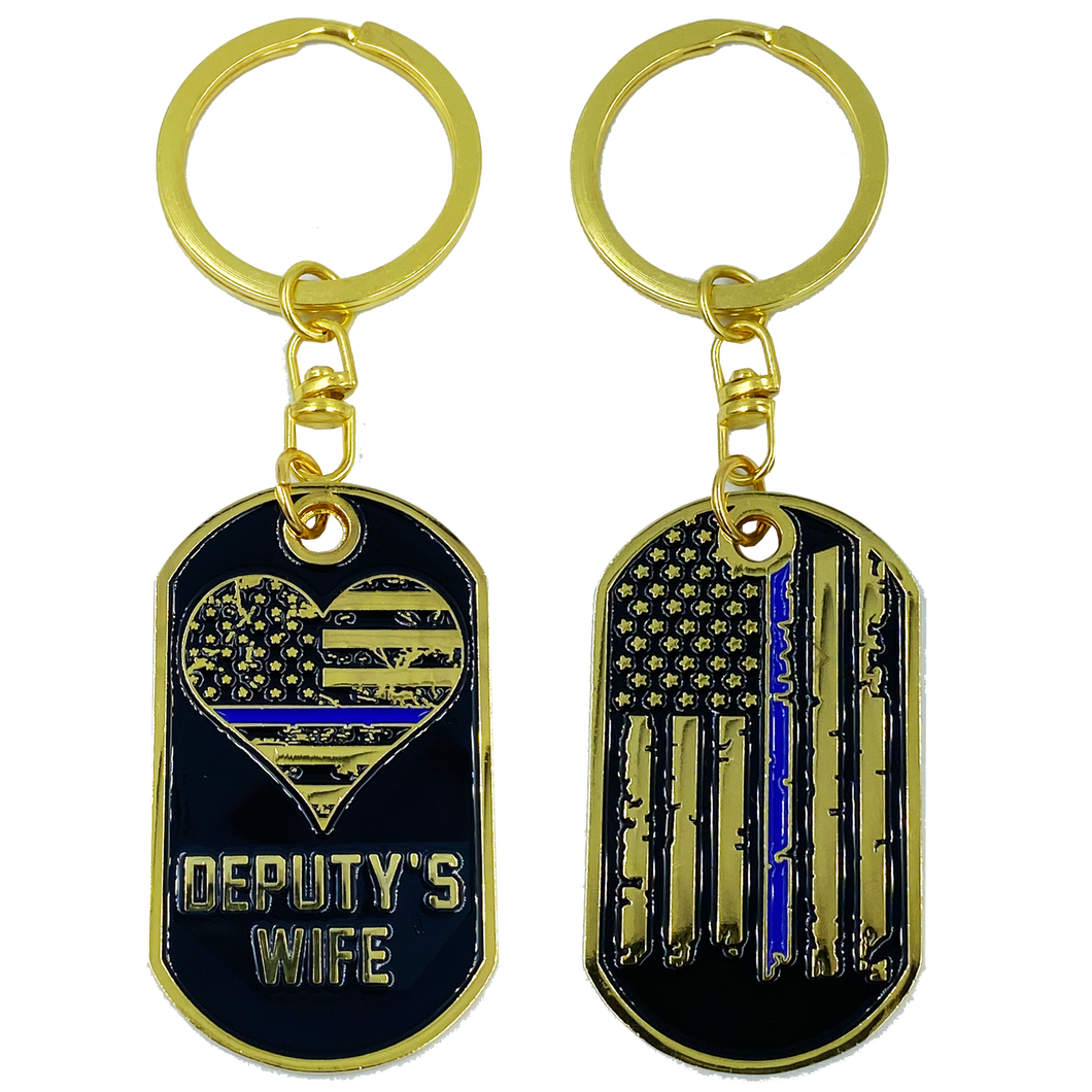 Deputy's Wife Thin Blue Line American Flag Challenge Coin Keychain Sheriff Police AA-006 - www.ChallengeCoinCreations.com