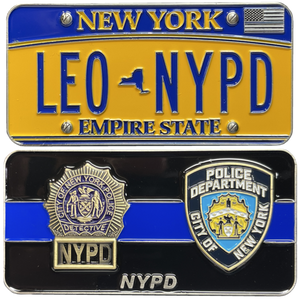NYPD New York License Plate Thin Blue Line Police Detective Challenge Coin BL13-009 - www.ChallengeCoinCreations.com