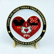 Load image into Gallery viewer, Disney Inspired Mickey Minnie Love Heart Thin Green Line Challenge Coin Valentines Day Anniversary O-002 - www.ChallengeCoinCreations.com