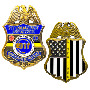 911 Emergency Dispatcher Fire Police EMT thin gold line Challenge Coin GL8-001