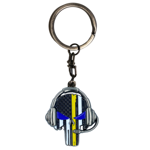Keychain Dispatcher Skull Thin Gold Line 911 Emergency Call Center M-23 - www.ChallengeCoinCreations.com