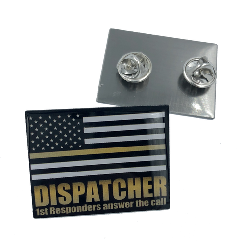 911 Emergency Dispatcher Thin Gold Line Flag Pin FF-007 - www.ChallengeCoinCreations.com