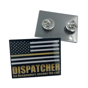 911 Emergency Dispatcher Thin Gold Line Flag Pin FF-007 - www.ChallengeCoinCreations.com