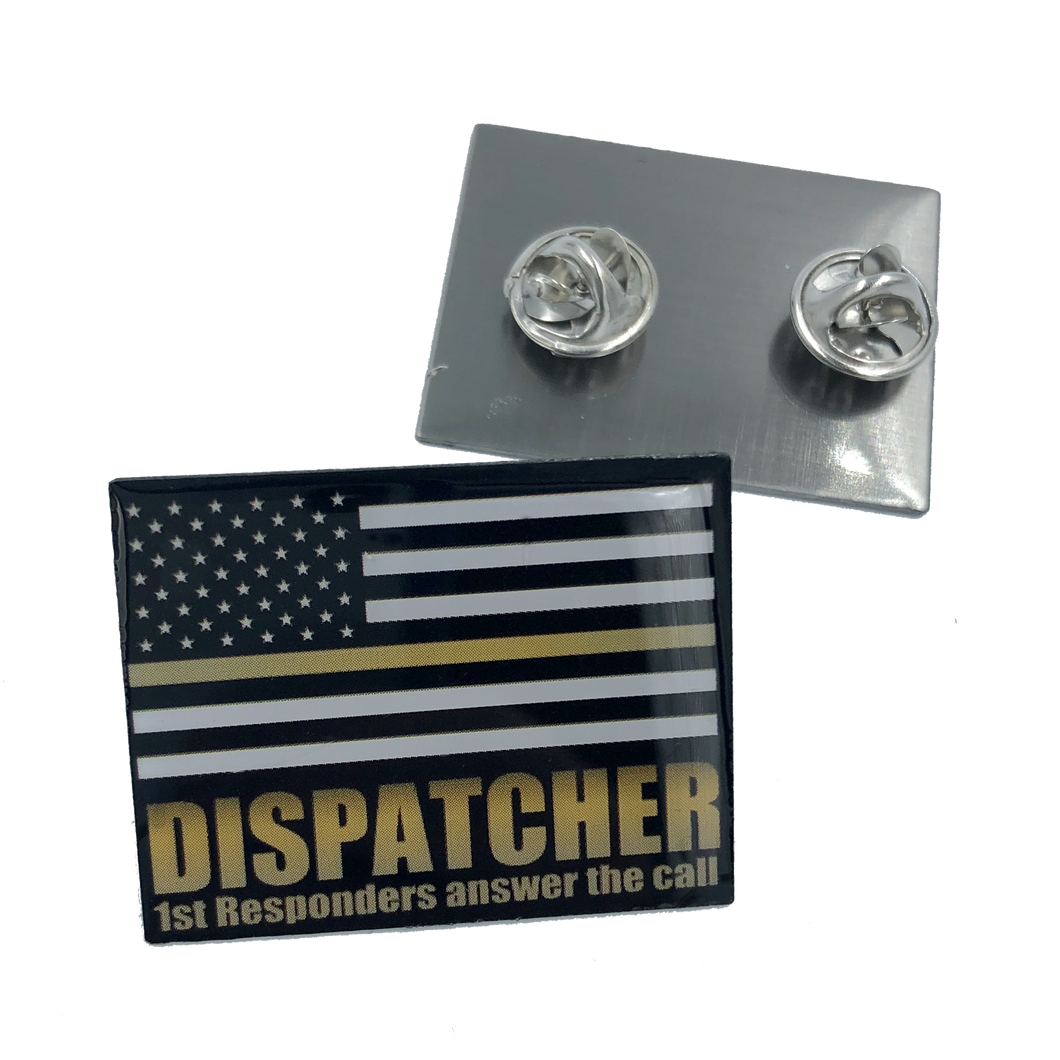 911 Emergency Dispatcher Thin Gold Line Flag Pin FF-007 - www.ChallengeCoinCreations.com