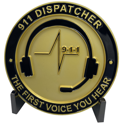 World's Biggest 911 Emergency Dispatcher Challenge Coin Thin Gold Line The First Voice Your Hear EL4-015 - www.ChallengeCoinCreations.com