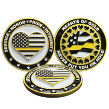 Load image into Gallery viewer, Emergency 911 Dispatcher Heart of Gold Challenge Coin Thin Gold Line BL3-013 - www.ChallengeCoinCreations.com