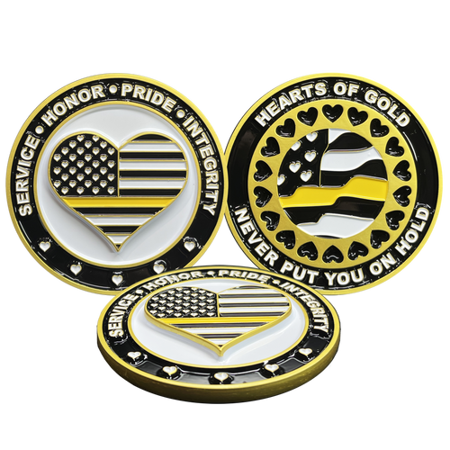 Emergency 911 Dispatcher Heart of Gold Challenge Coin Thin Gold Line BL3-013 - www.ChallengeCoinCreations.com