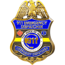 Load image into Gallery viewer, 911 Emergency Dispatcher Fire Police EMT thin gold line Challenge Coin GL8-001