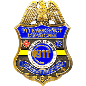 911 Emergency Dispatcher Fire Police EMT thin gold line Challenge Coin GL8-001