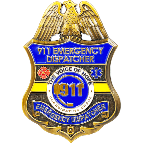 911 Emergency Dispatcher Fire Police EMT thin gold line Pin not a Challenge Coin CL10-04
