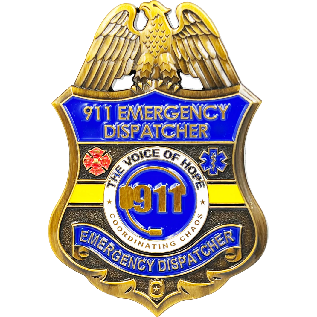 911 Emergency Dispatcher Fire Police EMT thin gold line Pin not a Challenge Coin CL10-04