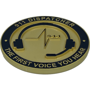 World's Biggest 911 Emergency Dispatcher Challenge Coin Thin Gold Line The First Voice Your Hear EL4-015 - www.ChallengeCoinCreations.com