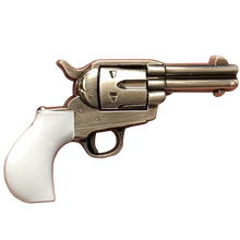 Load image into Gallery viewer, Doc Holliday I&#39;m Your Huckleberry ivory style grip nickel plated Model 1877 Colt Lightning Thunderer Challenge Coin EE-013 - www.ChallengeCoinCreations.com