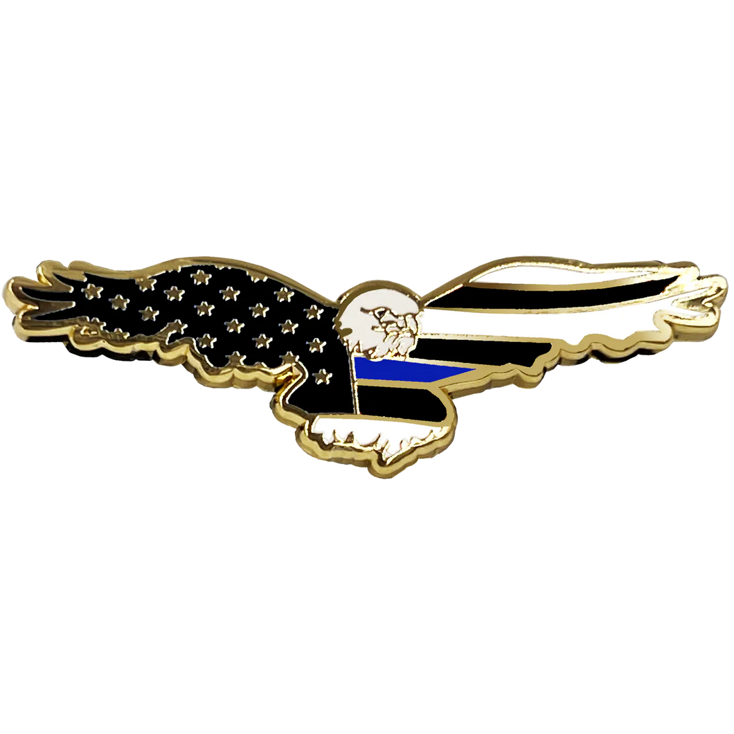 Bald Eagle Thin Blue Line Police American Flag Cloisonné pin with dual pin posts PBX-006-B P-195B