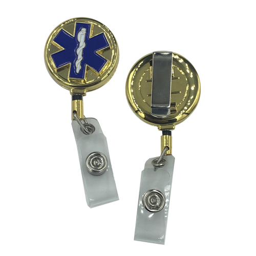 EMT EMS Paramedic Ambulance Retractable metal ID reel Medic Star of Life ID-012 - www.ChallengeCoinCreations.com