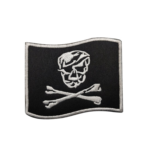 Waving Pirate Skull an Crossbones Flag Davy Jones Hook and Loop Morale Patch FREE USA SHIPPING SHIPS FROM USA PAT-606