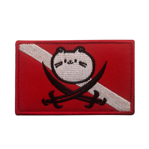 Funny Scuba Cat Kitty Pirate Skull an Crossbones Davy Jones Hook and Loop Morale Patch FREE USA SHIPPING SHIPS FROM USA PAT-600
