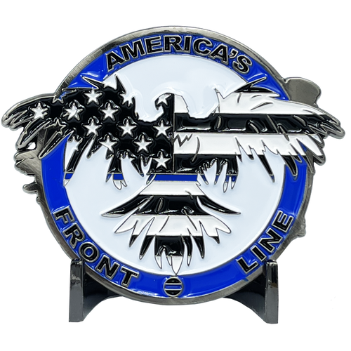 Thin Blue Line Flag and Eagle Police Challenge Coin NYPD CHP LAPD Chicago NOPD Police Officer CBP BL5-015 - www.ChallengeCoinCreations.com