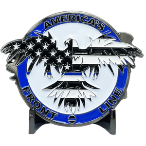 Thin Blue Line Flag and Eagle Police Challenge Coin NYPD CHP LAPD Chicago NOPD Police Officer CBP BL5-015 - www.ChallengeCoinCreations.com