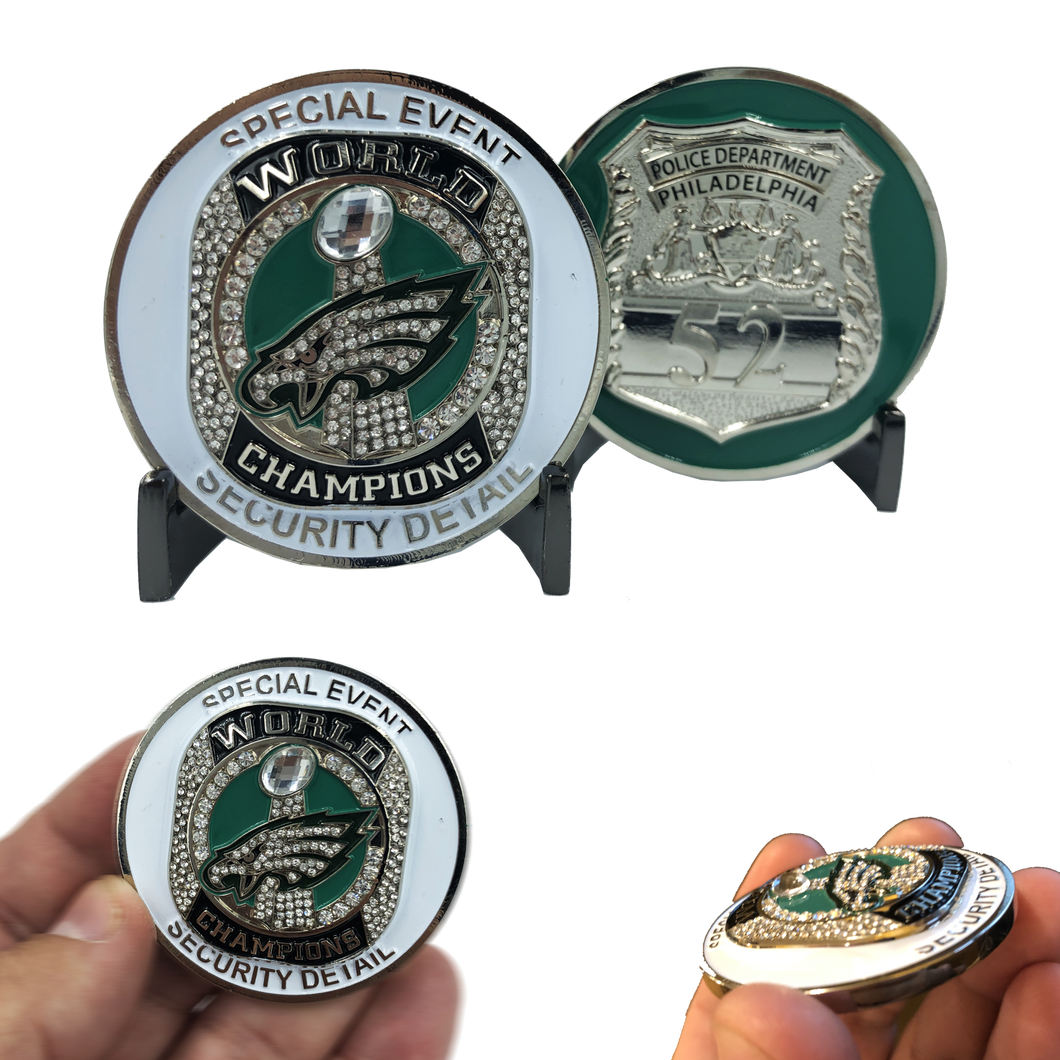 Philadephia Police Badge Eagles Super Bowl Ring with Crystal stones Challenge Coin GG-014 - www.ChallengeCoinCreations.com