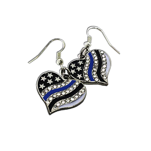 Thin Blue Line American Flag Earrings with rhinestones Police FBI ATF LAPD NYPD Chicago CBP DL3-06 - www.ChallengeCoinCreations.com