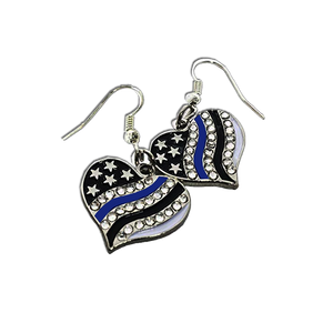 Thin Blue Line American Flag Earrings with rhinestones Police FBI ATF LAPD NYPD Chicago CBP DL3-06 - www.ChallengeCoinCreations.com