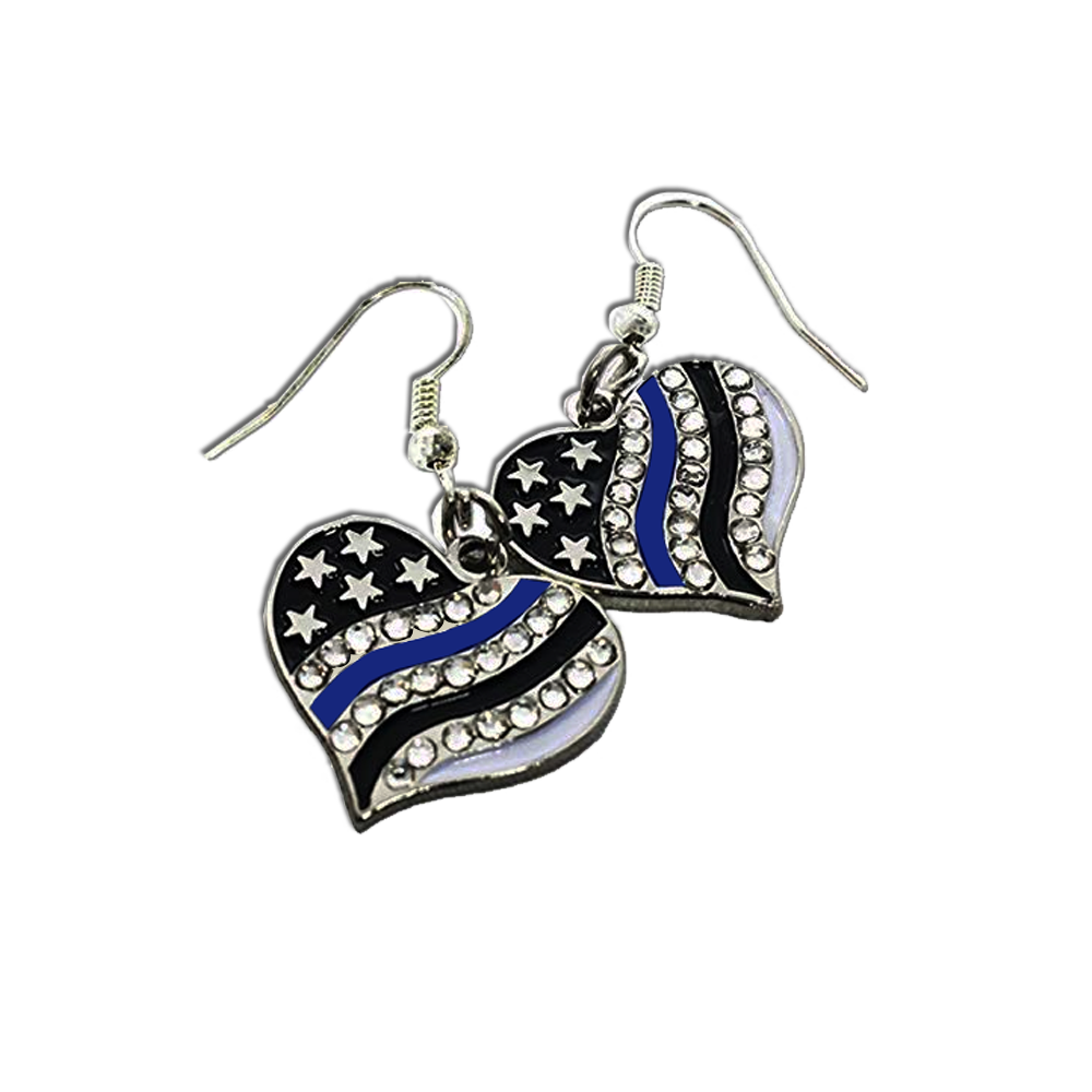 Thin Blue Line American Flag Earrings with rhinestones Police FBI ATF LAPD NYPD Chicago CBP DL3-06 - www.ChallengeCoinCreations.com
