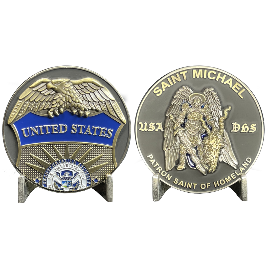 FAM Federal Air Marshal Agent Saint Michael Patron Saint Challenge Coin EL7-04 - www.ChallengeCoinCreations.com