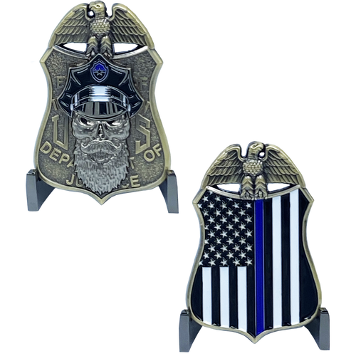 Thin Blue Line FBI Special Agent Police Challenge Coin Beard Gang Skull Back the Blue Federal Bureau of Investigations H-023 - www.ChallengeCoinCreations.com