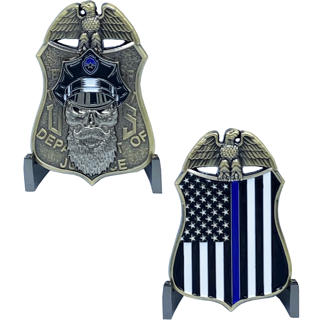 Thin Blue Line FBI Special Agent Police Challenge Coin Beard Gang Skull Back the Blue Federal Bureau of Investigations H-023 - www.ChallengeCoinCreations.com