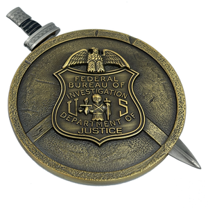 FBI Special Agent intel Analyst Shield with removable Sword Challenge Coin Set Federal Bureau of Investigations EL10-004 - www.ChallengeCoinCreations.com